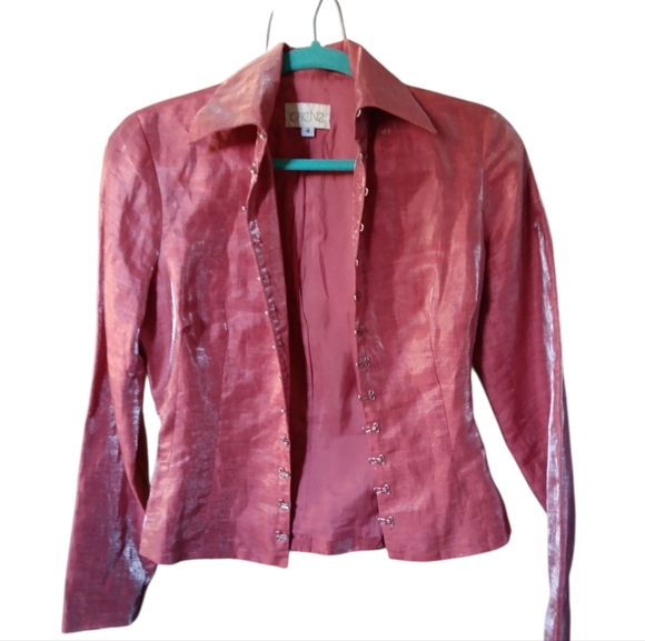 Cache Metallic Red Hook Metal Button Lined Blazer SZ 4 - Picture 3 of 7